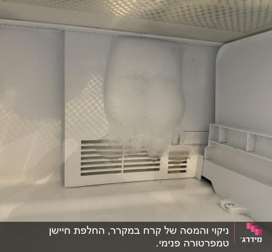 תמונה של פנים מקרר עם קרח מצטבר